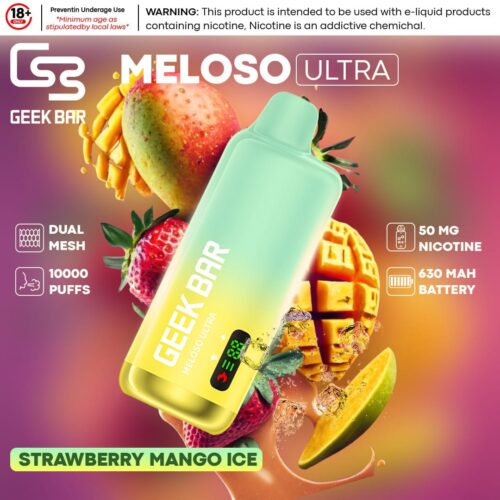 Geek Bar Meloso Ultra Disposable Vape 50mg Strawberry Mango Ice