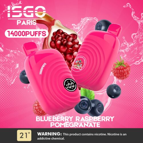 Disposable Vape Isgo Paris 14000 puffs have Blueberry Raspaberry Pomegranate